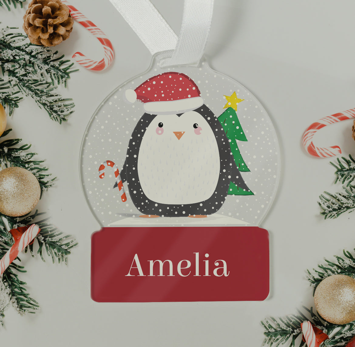 Penguin and Santa acrylic personalised decoration